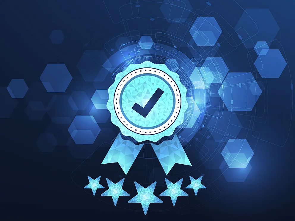 Abstraktes schwarz-blaues Foto für den Begriff Qualität